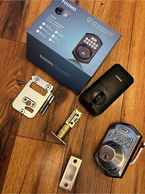 Teeho Digital Fingerprint Keypad Deadbolt in Black and Silver